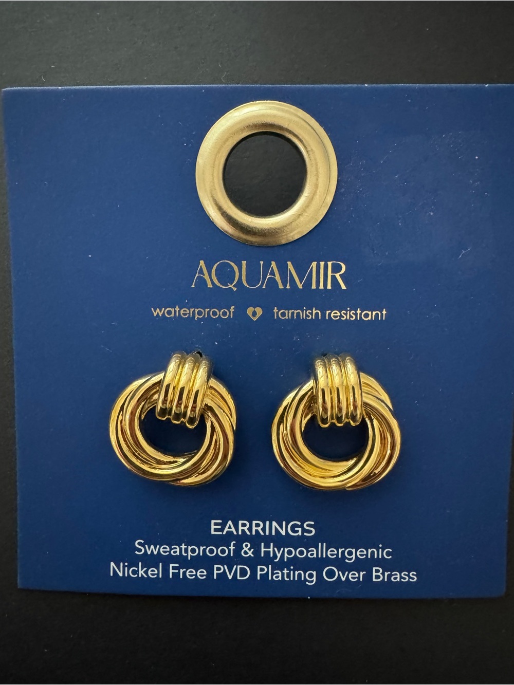 Aqua Twisted Knot Gold Hoop Earrings